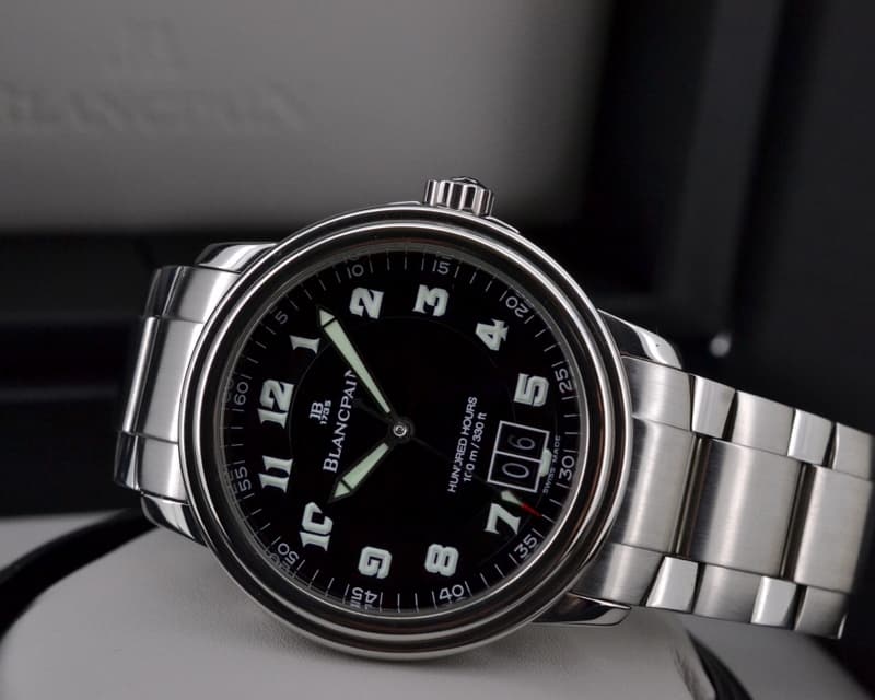Blancpain Leman Military Dial Big Date Black Dial 100HR SS / SS