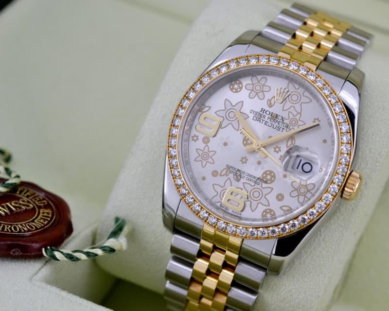 Rolex Datejust Floral Dial Diamond Bezel Jubilee 18K / SS