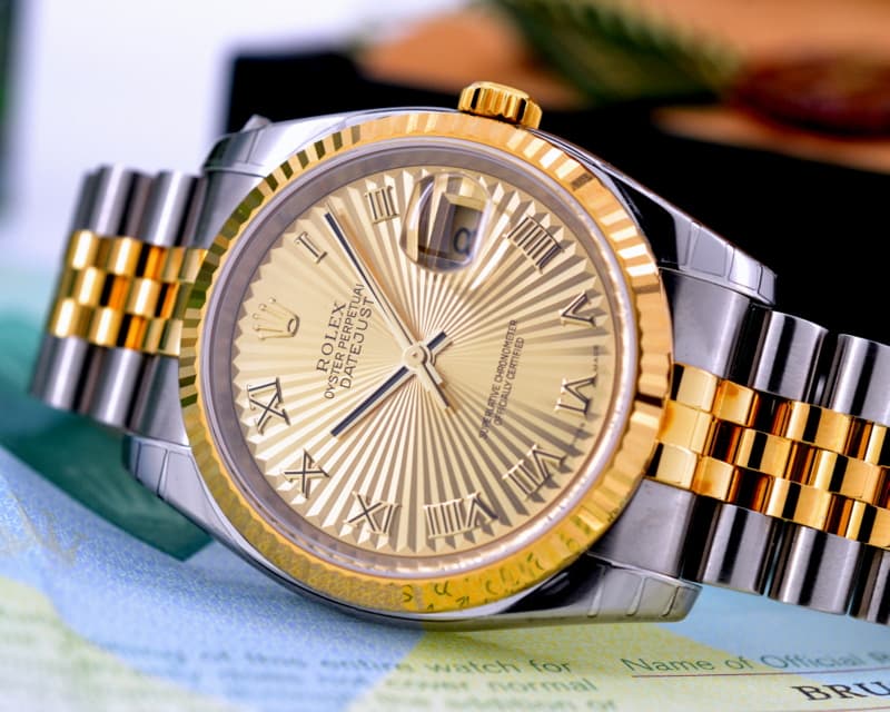 Rolex Datejust Champagne Sunburst Roman 18K / SS 