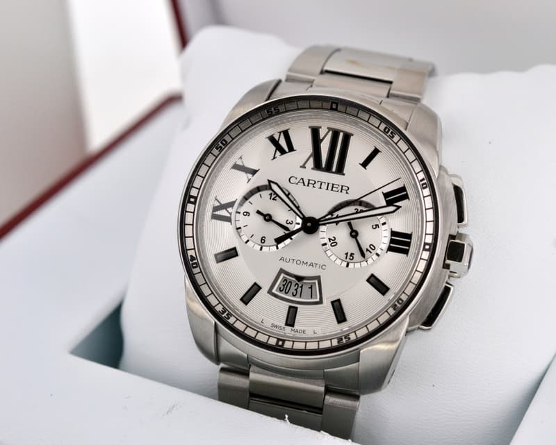 Cartier Calibre de Cartier Chronograph Silver Dial SS / SS 