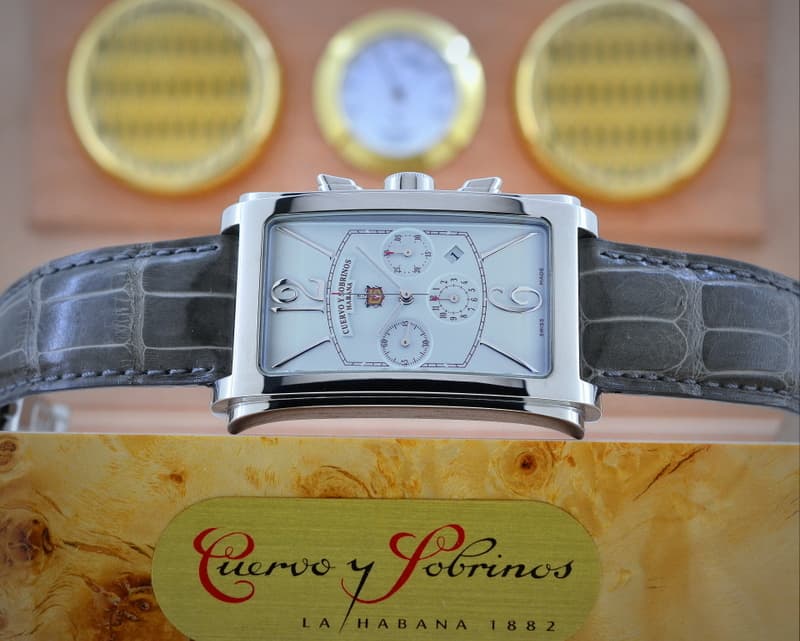 Cuervo y Sobrinos Prominente Cronografo Chronograph SS White Dial


