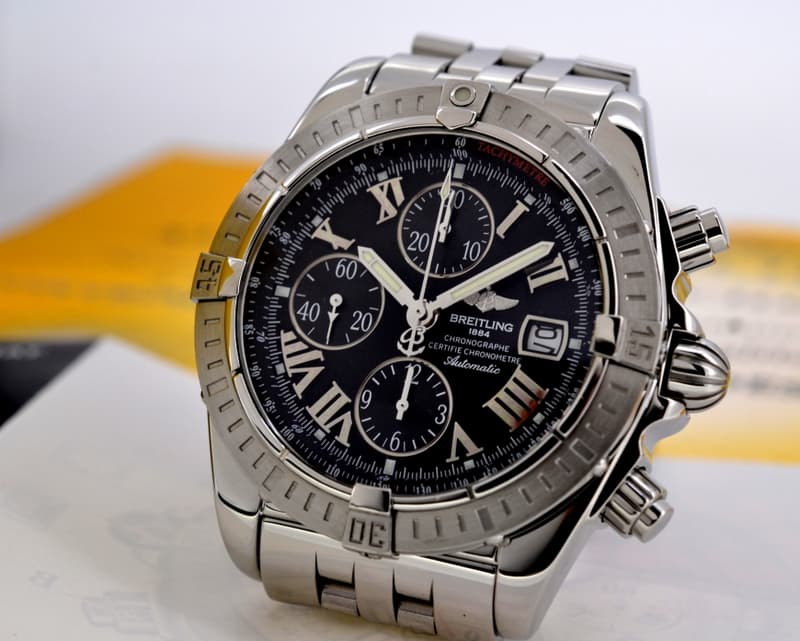 Breitling Chronomat Evolution Chronograph SS Black Dial 
