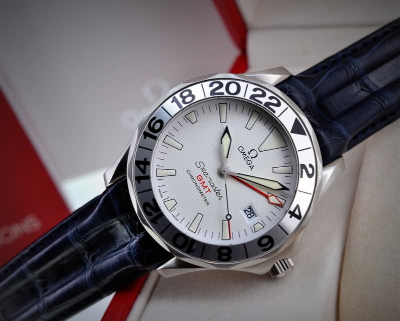 Omega Seamaster GMT White Dial SS / Alligator 