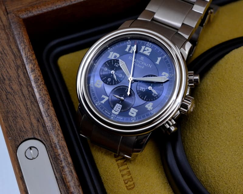 Blancpain Leman Flyback Chronograph Blue Dial 18K White Gold Limited