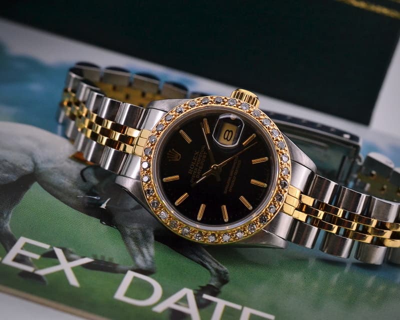 Rolex Lady Datejust 18K / SS Black Dial Diamonds