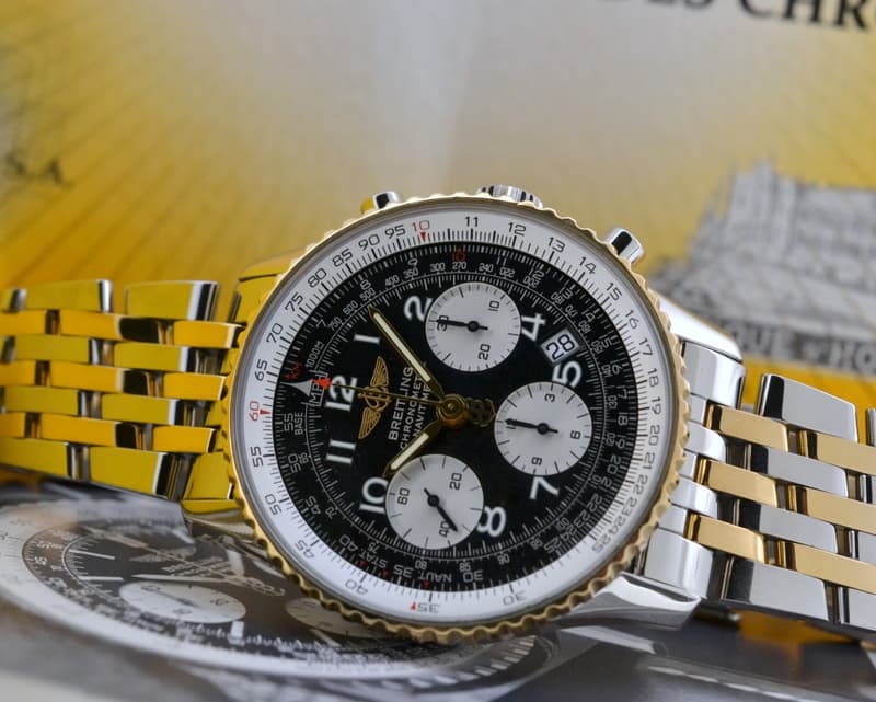 Breitling Navitimer Chronograph Black Dial SS / 18K Yellow Gold