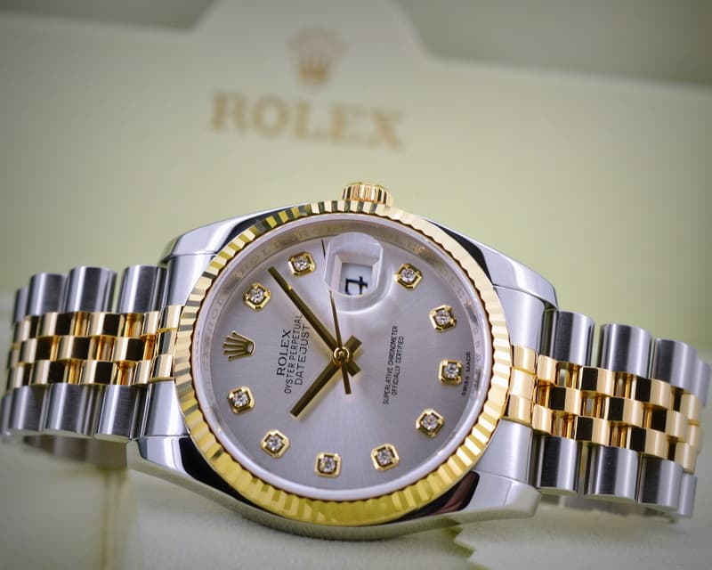Rolex Datejust Silver Diamond Dial 18K / SS
