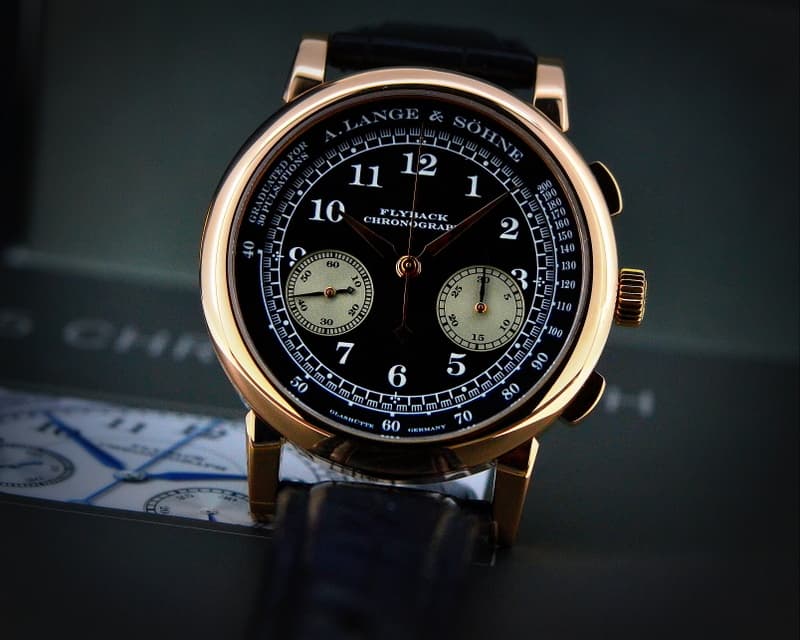 A. Lange and Sohne 1815 Chronograph 18K Rose Gold Black Dial 