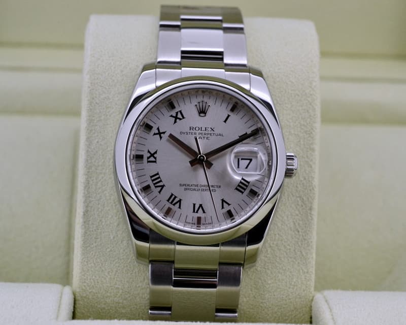 Rolex Oyster Date Silver Roman Dial SS 