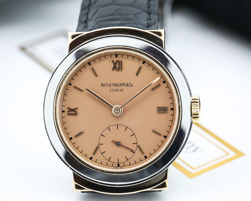 Patek Philippe Vintage 544 SS / Pink Gold Hooded Lugs with Rare Pink Dial