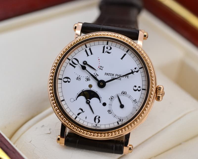 Patek Philippe Moonphase Power Reserve 18K Rose Gold Hobnail Bezel 