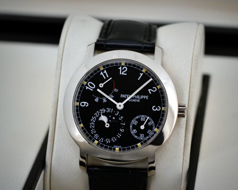 Patek Philippe Moon Phase Power Reserve Black Dial 18K White Gold 