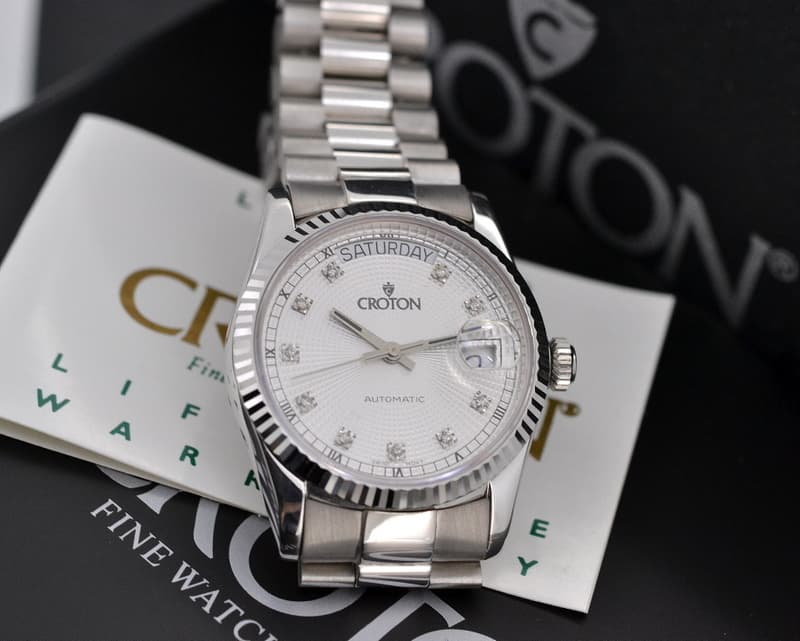 Croton 18K Day - Date Silver Diamond Dial 
