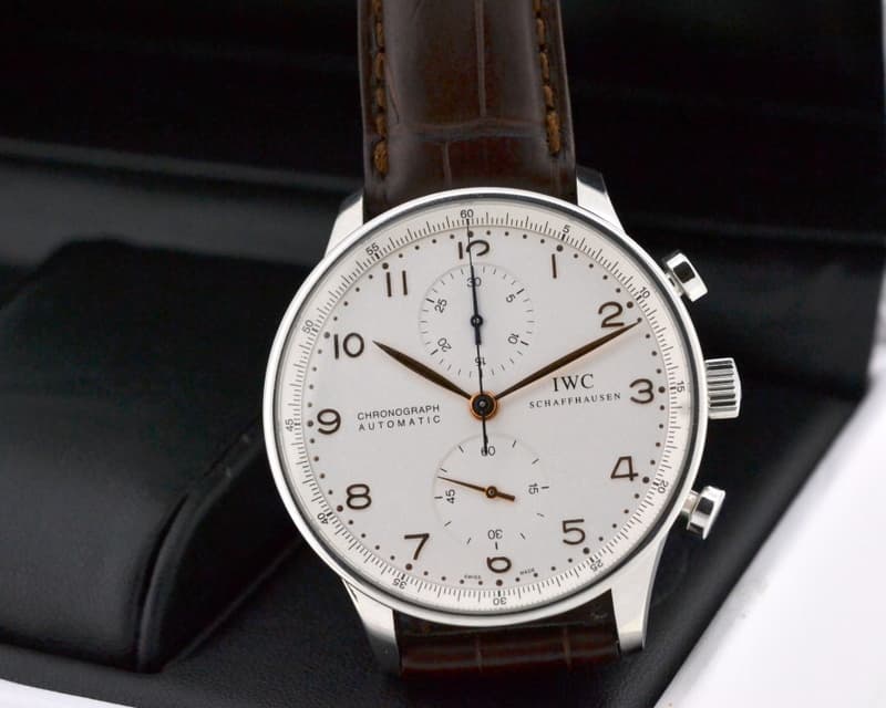 IWC Portuguese Chronograph SS Silver Dial / Gold Numerals 
