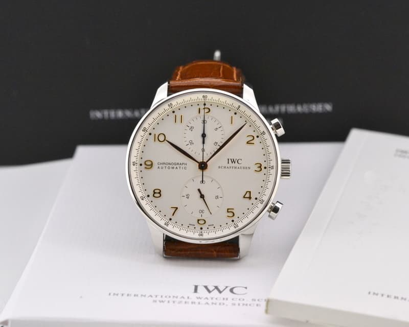 IWC Portuguese Chronograph Silver Dial Gold Numerals SS