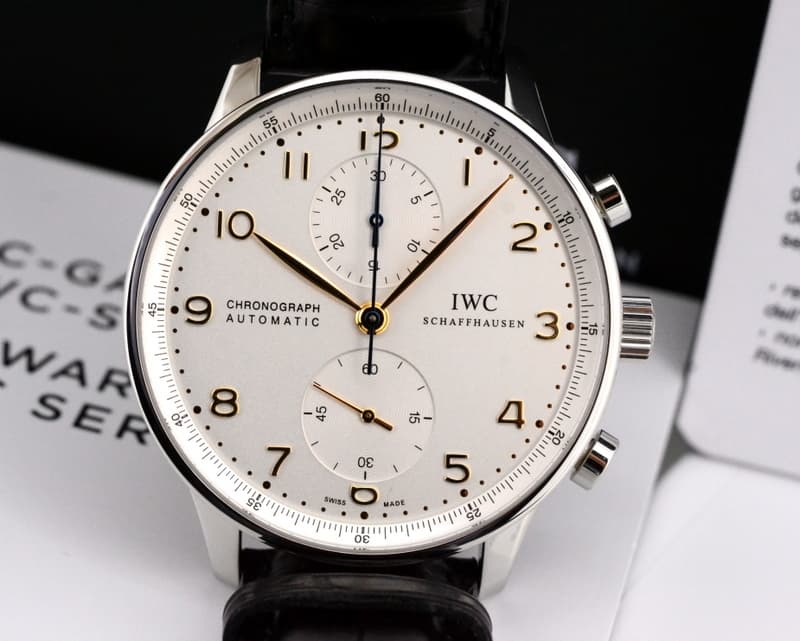 IWC Portuguese Chronograph SS Silver Dial / Gold Numerals 