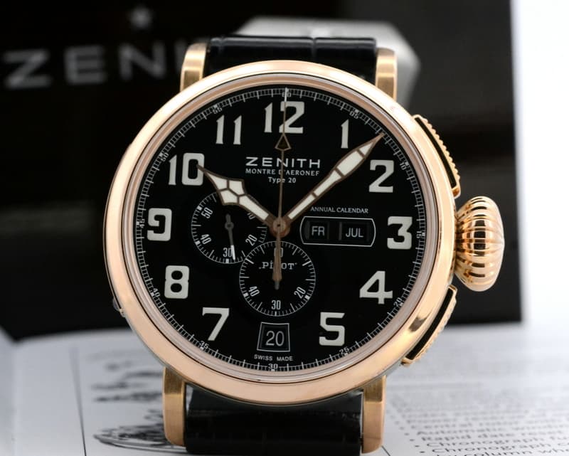 Zenith Pilot Montre d'Aeronef Type 20 Annual Calendar 18K Rose 