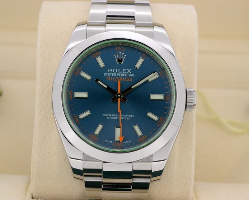 Rolex Milgauss Blue Dial Green Crystal 