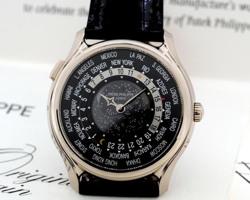 Patek Philippe 175th Anniversary World Time 18K White Gold / Black Dial 
