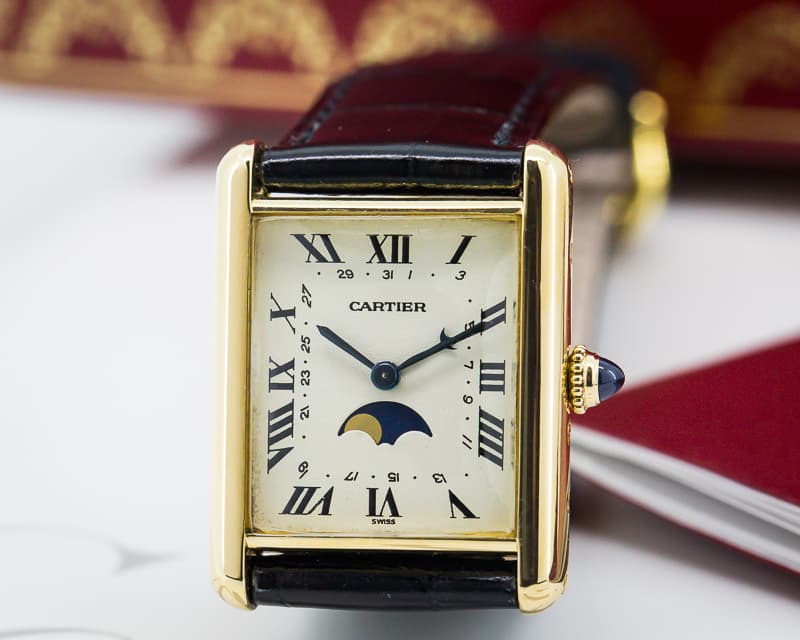 Cartier Tank Calendar Moonphase Quartz 18K / Leather