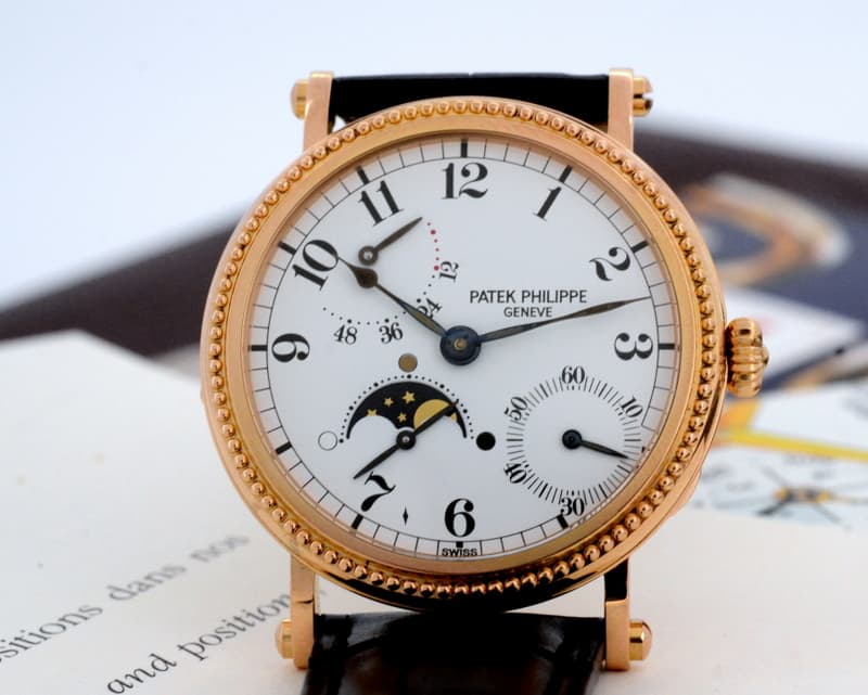 Patek Philippe Moonphase Power Reserve 18K Rose Gold Hobnail Bezel 