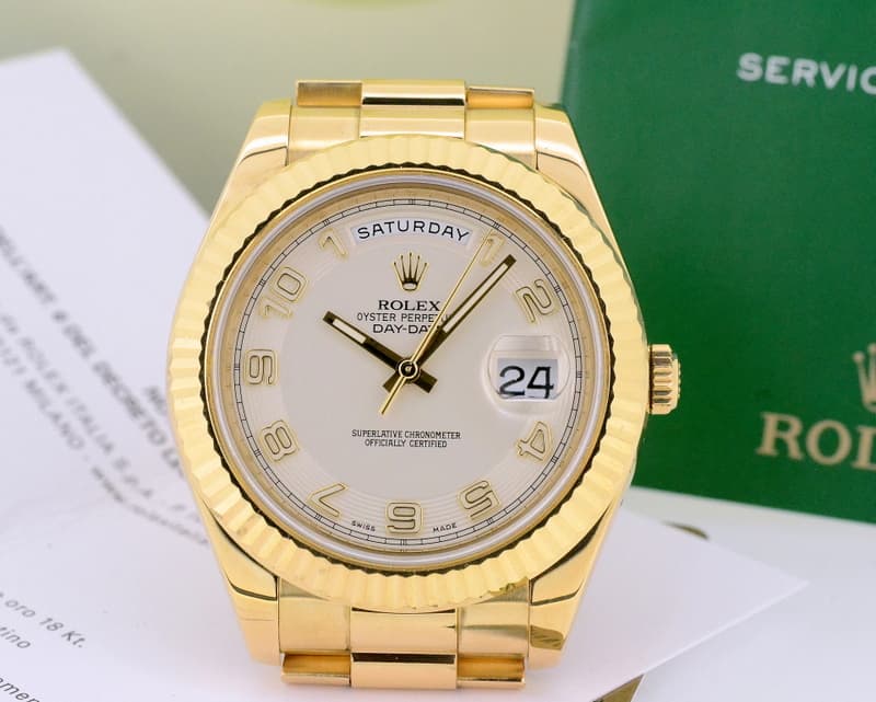 Rolex Day Date II President 18K Yellow Silver Arabic Dial