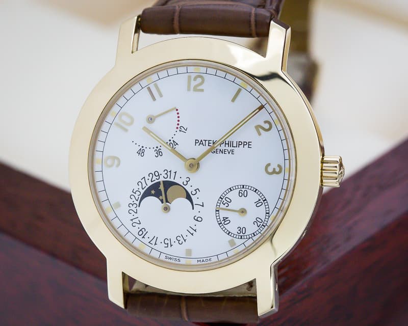 Patek Philippe Moon Phase Power Reserve White Dial 18K Yellow Gold 