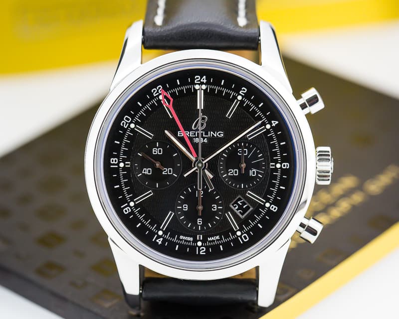 Breitling Transocean Chronograph GMT SS Black Dial 