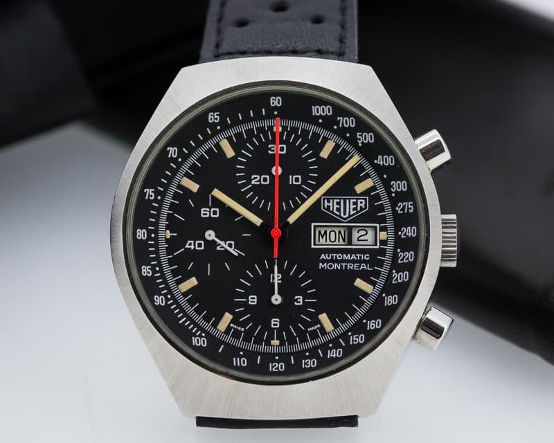 Heuer Vintage Montreal Black Dial SS / Leather 