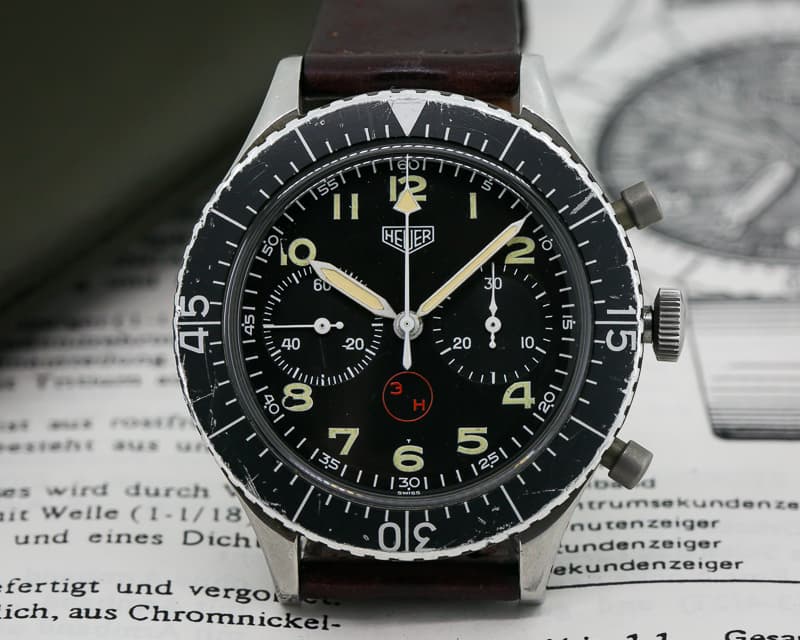 Heuer Vintage Bundeswehr Military Flyback SS w/ Accessories