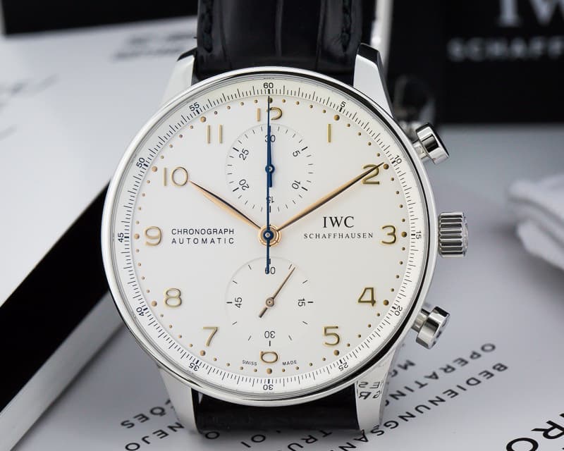 IWC Portuguese Chronograph SS Silver Dial / Gold Numerals 