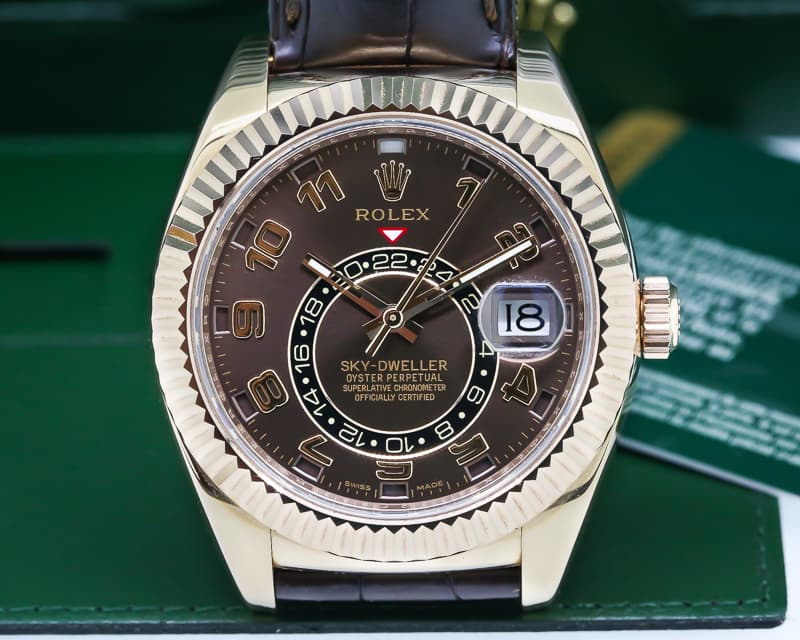 Rolex Sky Dweller Chocolate Dial 18k Rose Gold / Alligator  
