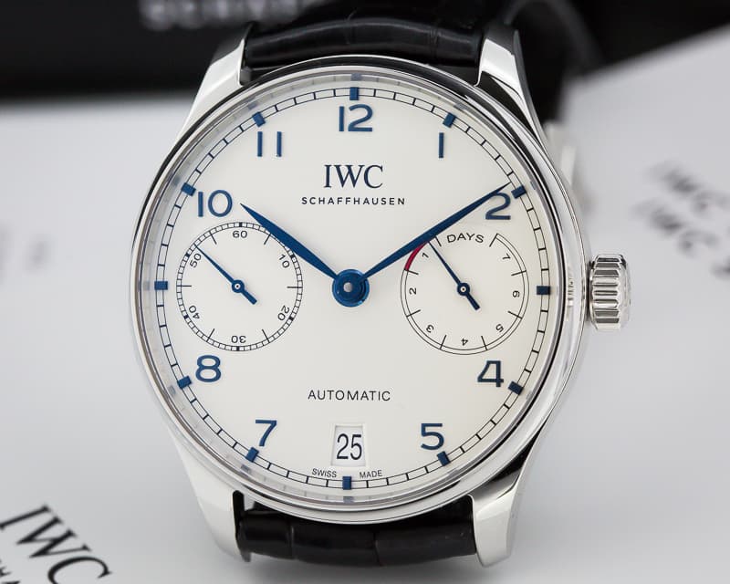 IWC Portuguese 7 Day Automatic SS Silver Dial Blue Numerals 