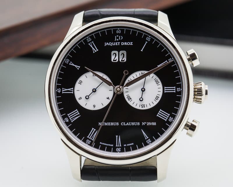 Jaquet Droz Chronograph Grande Date 18K White Gold Black Dial 