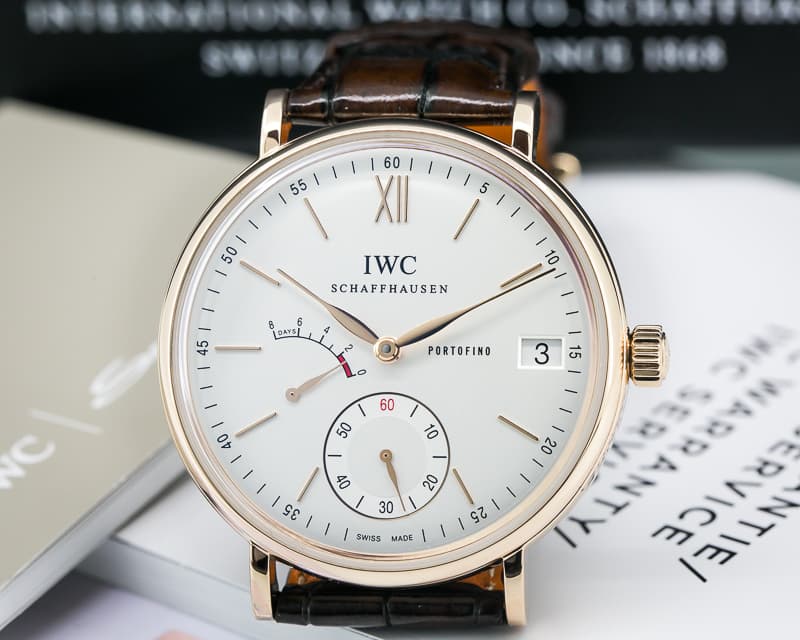 IWC Portofino Hand Wound Eight Days 18K RG Silver Dial 