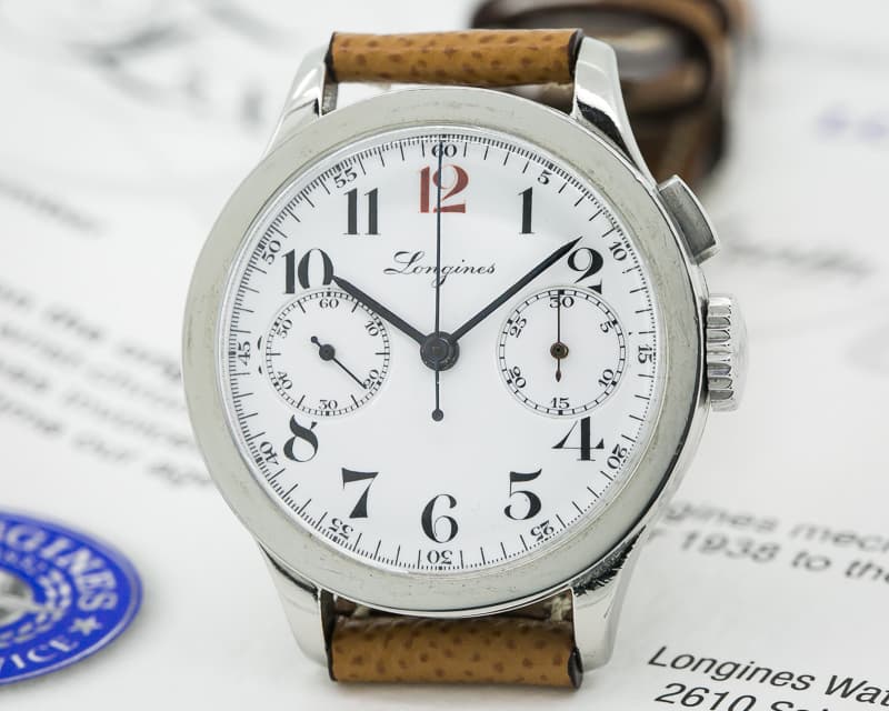 Longines Rare Vintage 13ZN Monopusher Chronograph Enamel Dial SS