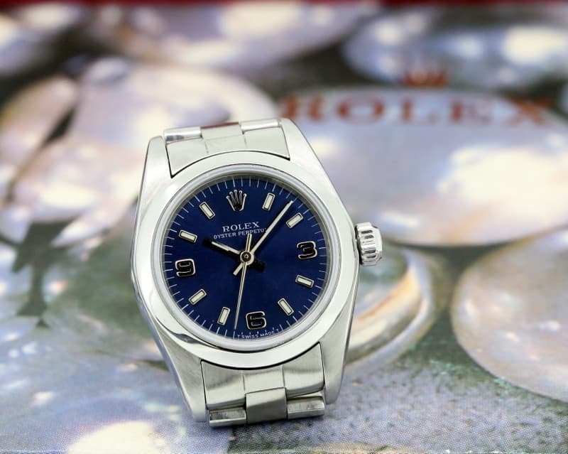 Rolex Oyster Perpetual Ladies No Date Blue Dial SS  