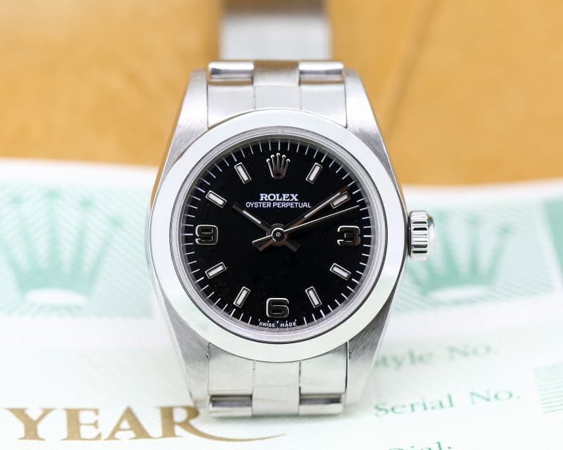 Rolex Oyster Perpetual Ladies No Date Black Dial SS  