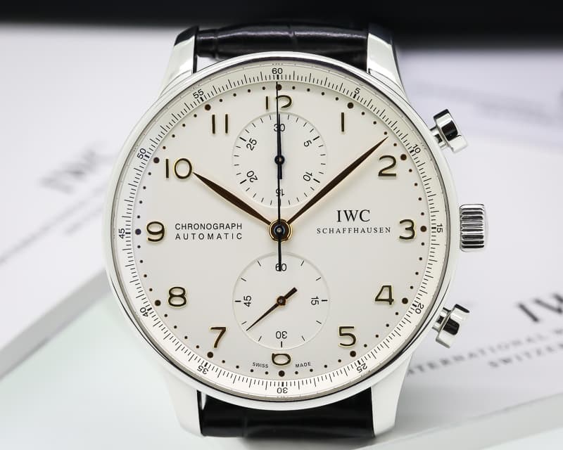 IWC Portuguese Chronograph SS Silver Dial / Gold Numerals 