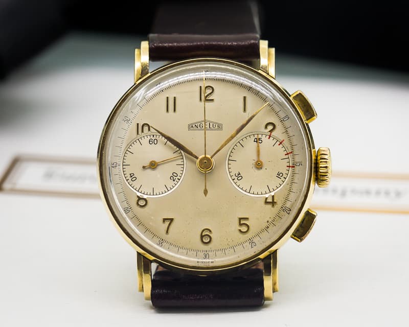 Angelus Vintage Two Register Chronograph 18K Yellow Gold