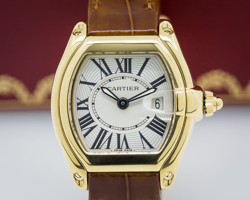 Cartier Roadster Quartz Midsize 18K Yellow Gold Silver Dial 