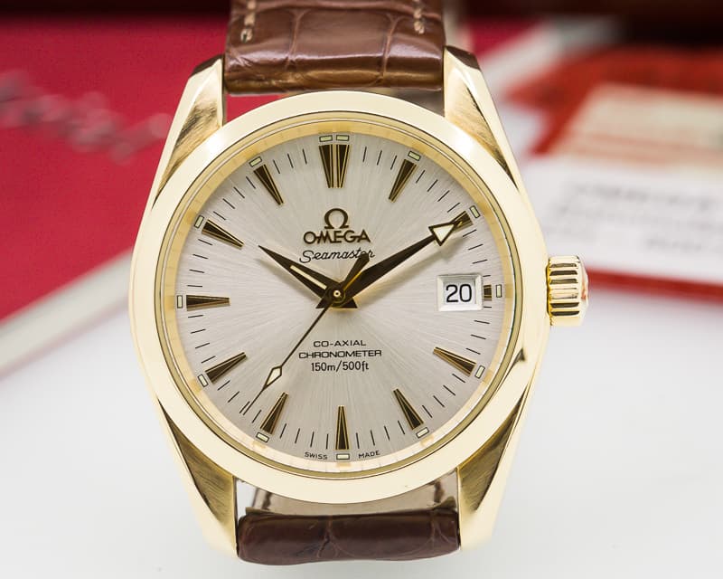 Omega Seamaster Aqua Terra Co-Axial Silver Dial 18K Yellow Gold