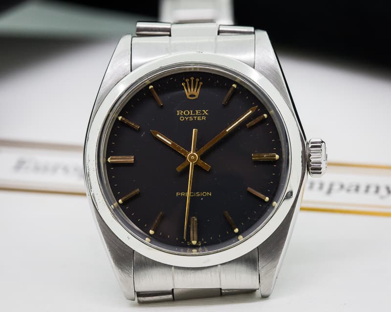 Rolex Precision Black Dial Gold Markers Circa 1970 SS / SS