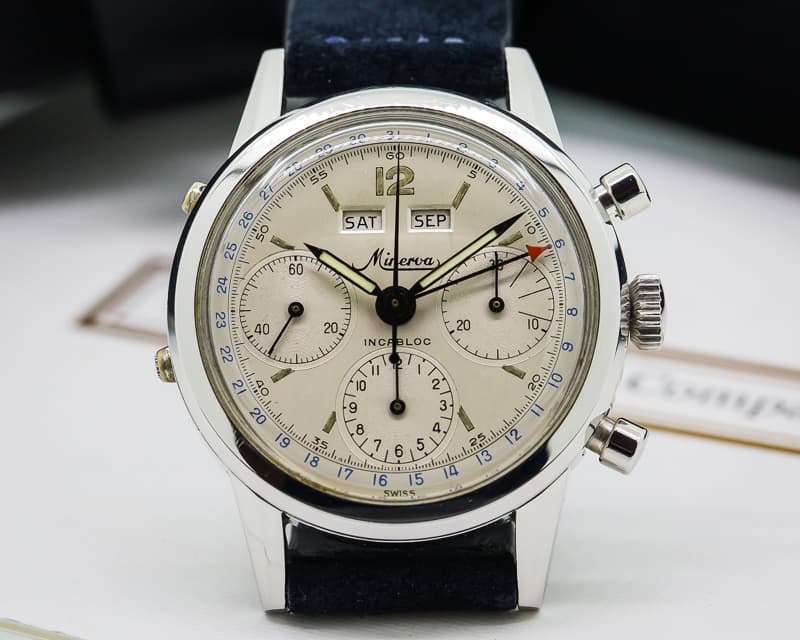 Minerva VF 12 Vintage Calendar Chronograph SS / Silver Dial