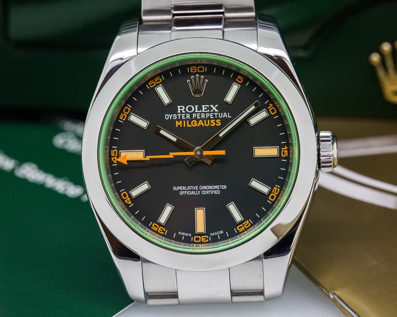 Rolex Milgauss SS Black Dial Green Crystal
