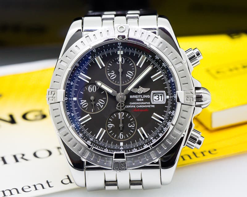 Breitling Chronomat Evolution Chronograph SS Black Dial 
