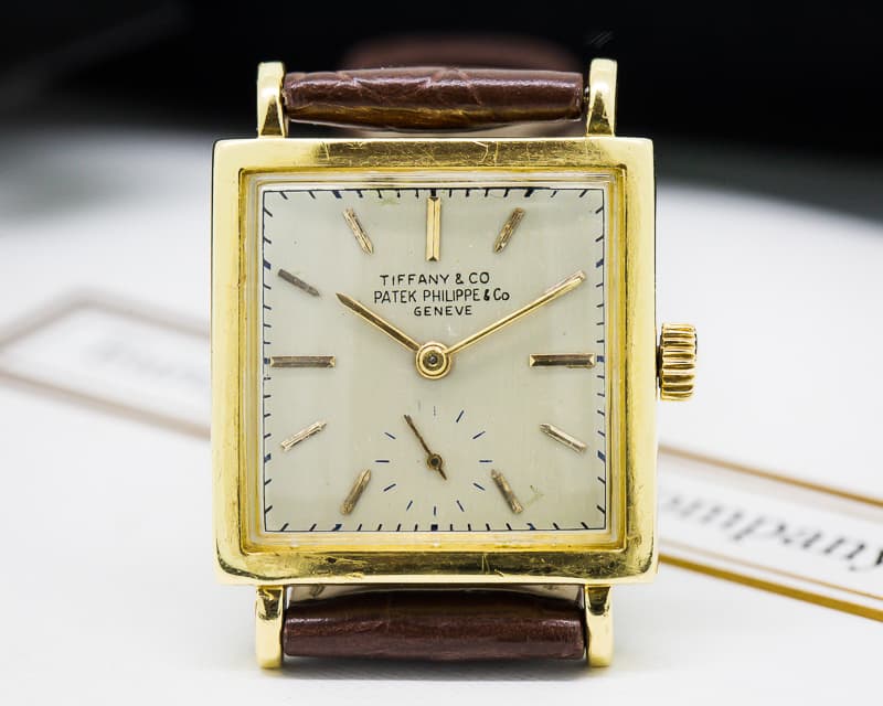 Patek Philippe Vintage Square Tiffany Signed 18K Yellow Gold