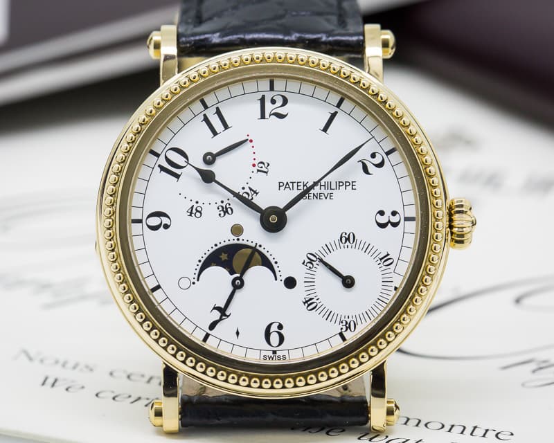Patek Philippe Moonphase Power Reserve 18K Yellow Gold Hobnail Bezel 