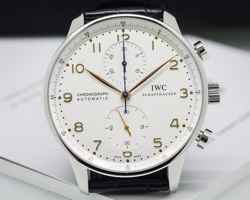 IWC Portuguese Chronograph SS Silver Dial / Gold Numerals 