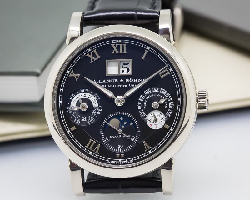 A. Lange and Sohne Langematik Perpetual Calendar Black Dial 18K White Gold 